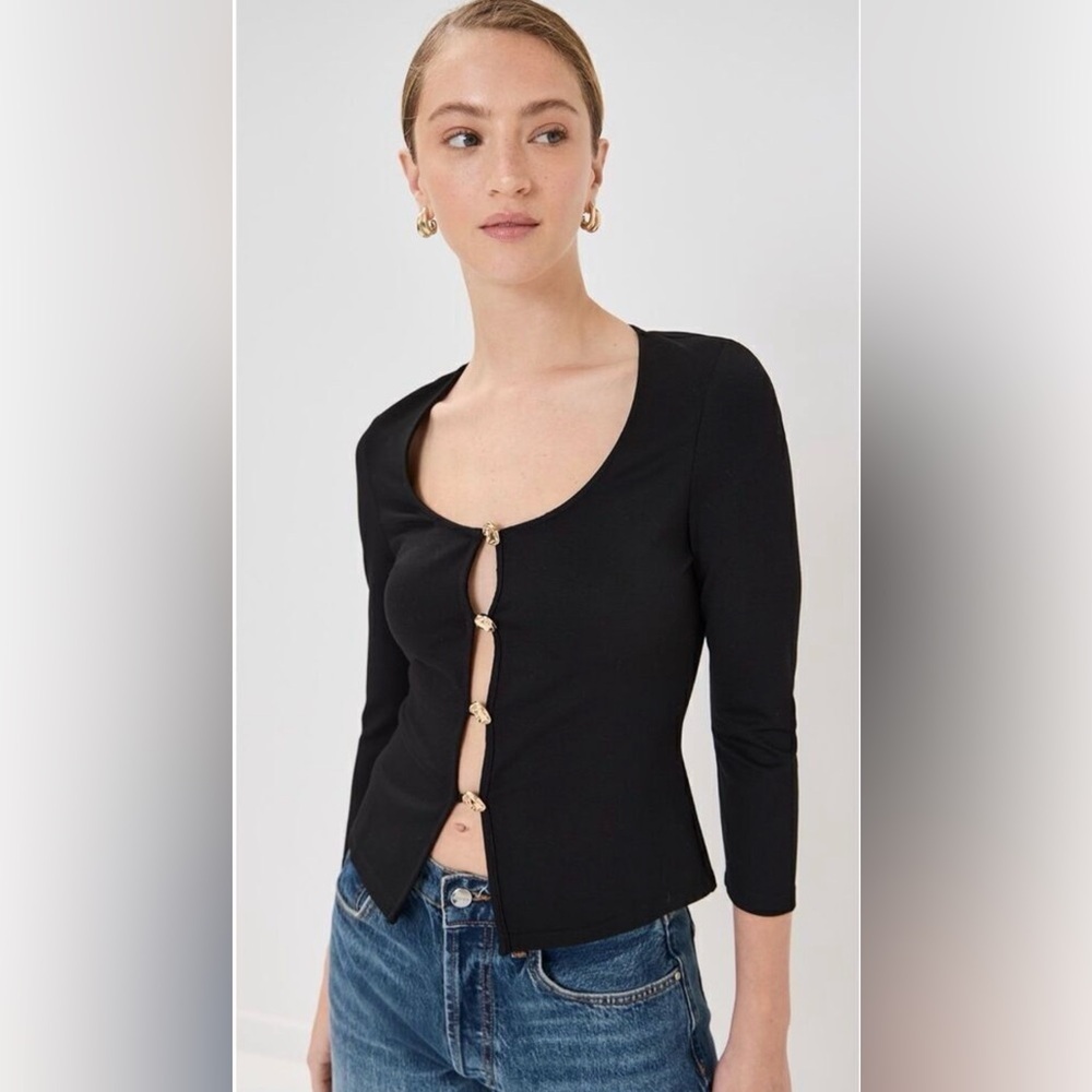 Reformation Women's Black Fitted Long Sleeve Button-Down Cardigan Top size Large
